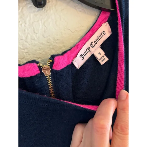 Women's Vintage Juicy Couture Navy & White Geometric Mini sweater Dress S - Picture 3 of 6